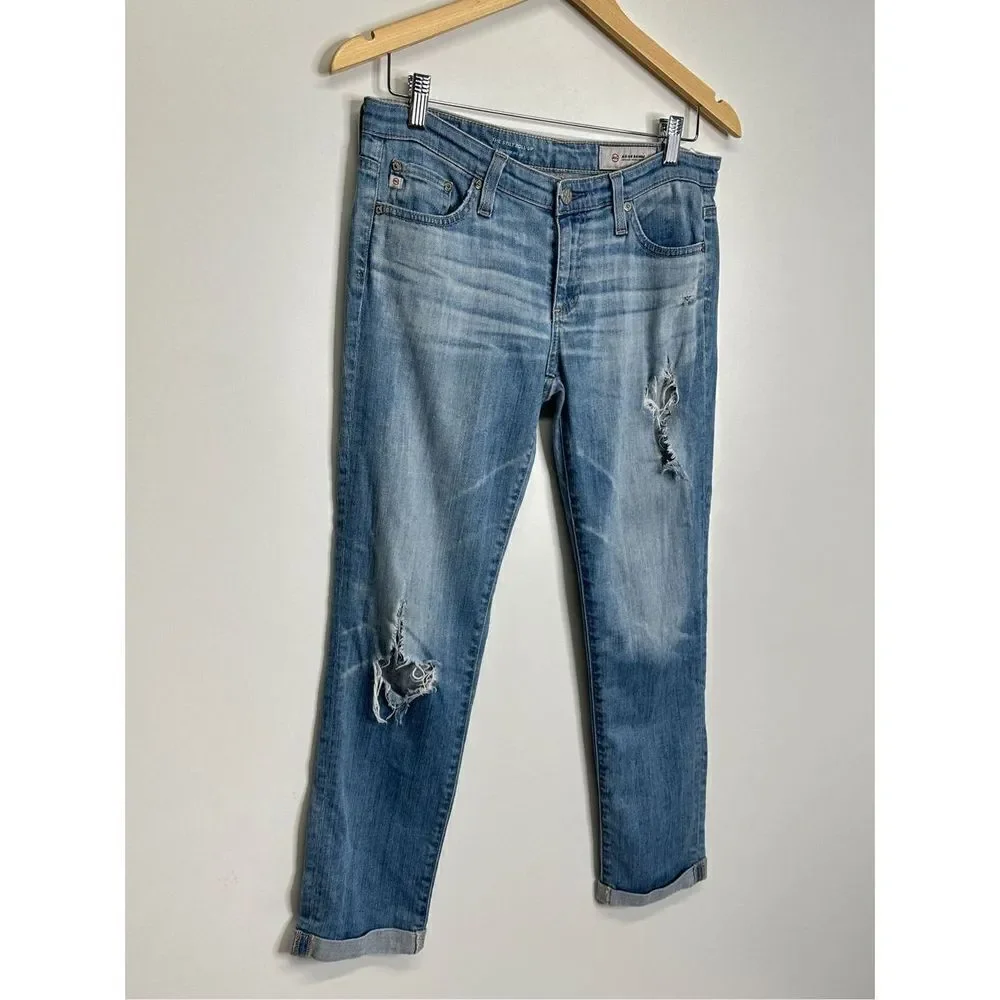 Adriano‎ Goldschmied Cigarette Roll-up Light Wash Distressed Jeans Size 27R